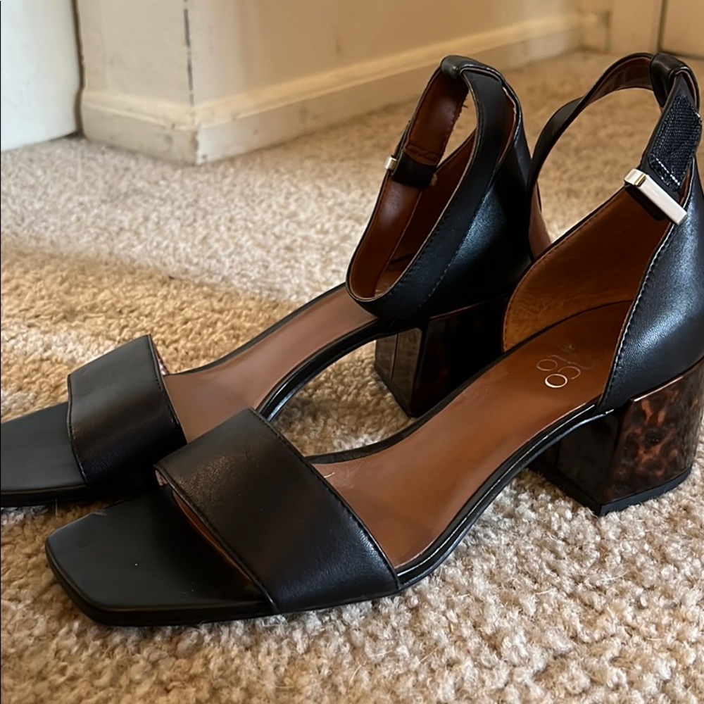 Black Open Toe Block Heel with Tortoise Heel